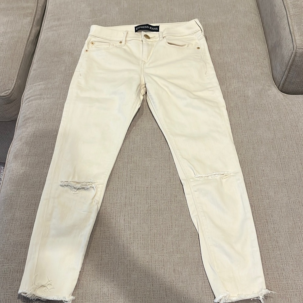 Express cream riper ankle jeggings